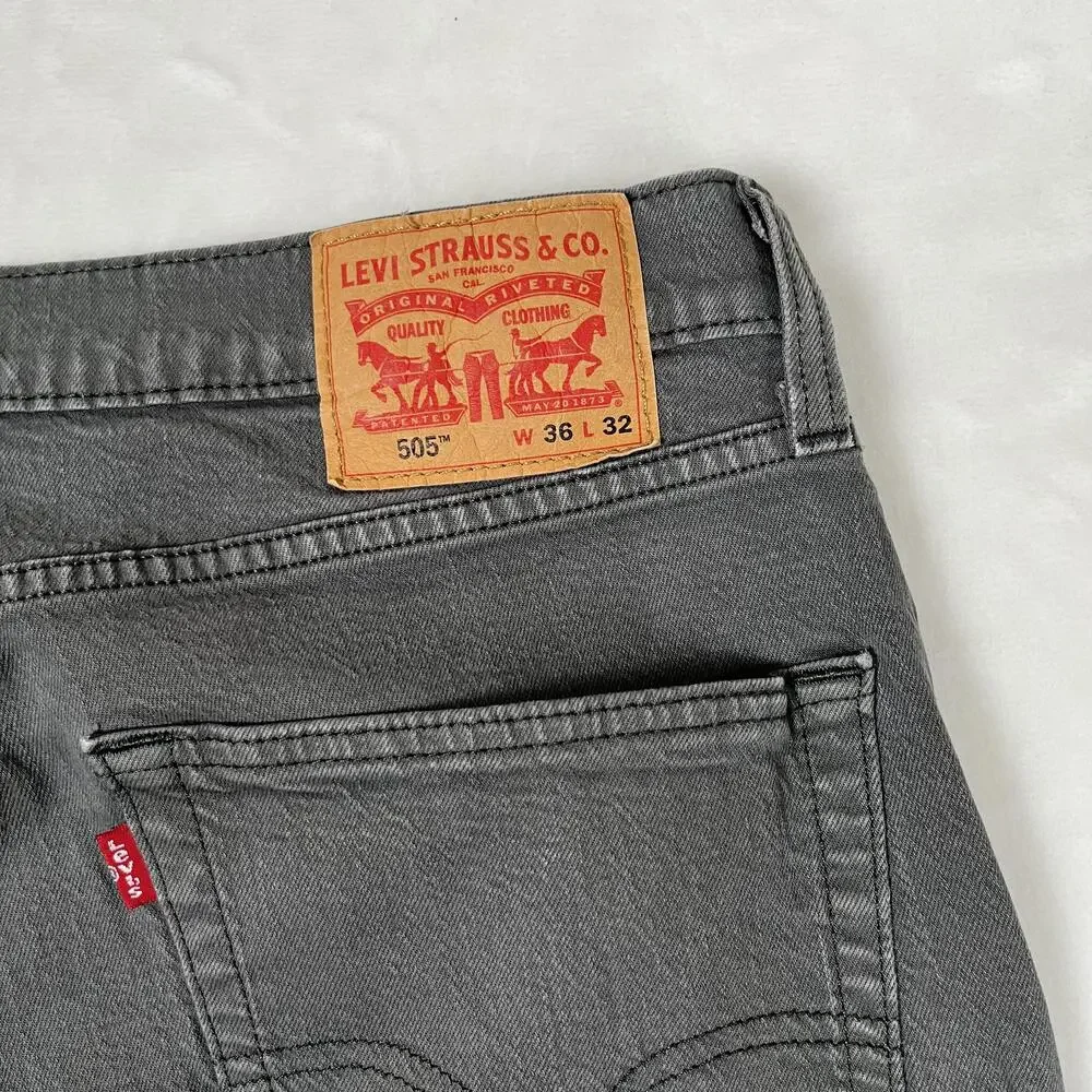 Levi's 505 Jeans Mens 36x32 Gray Regular Straight Denim Charcoal Wash Pants